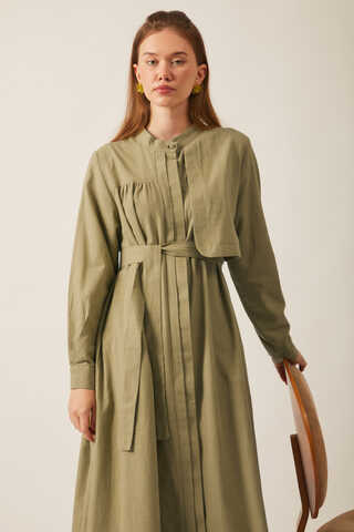Asymmetric Buttoned Dress Khaki - 16