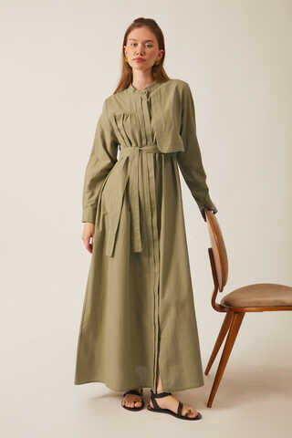 Asymmetric Buttoned Dress Khaki - 17