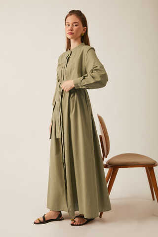 Asymmetric Buttoned Dress Khaki - 19