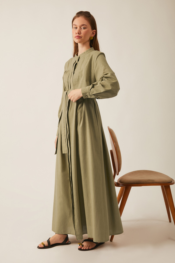 Asymmetric Buttoned Dress Khaki - 19
