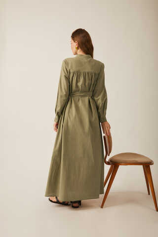Asymmetric Buttoned Dress Khaki - 24