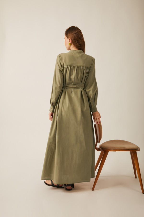 Asymmetric Buttoned Dress Khaki - 24