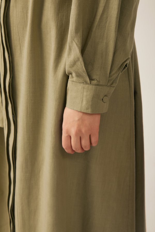 Asymmetric Buttoned Dress Khaki - 21