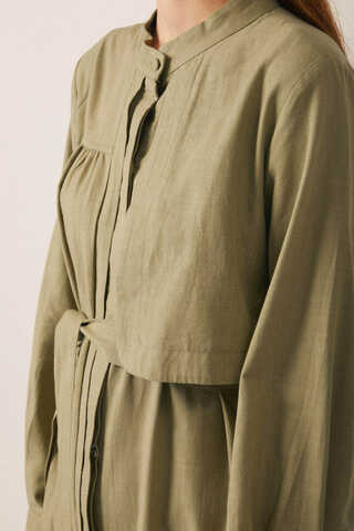 Asymmetric Buttoned Dress Khaki - 22