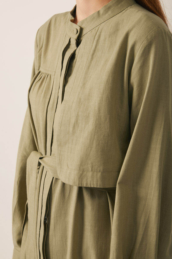 Asymmetric Buttoned Dress Khaki - 22