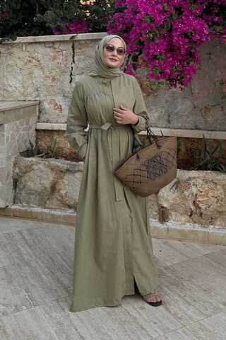 Asymmetric Buttoned Dress Khaki - 2