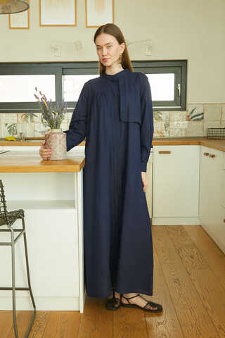 Asymmetric Buttoned Dress Navy - 2