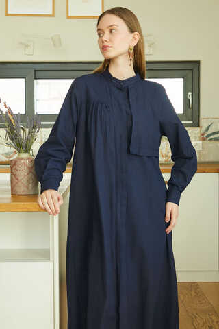 Asymmetric Buttoned Dress Navy - 3