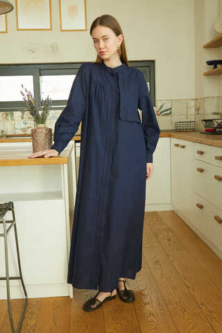 Asymmetric Buttoned Dress Navy - 5