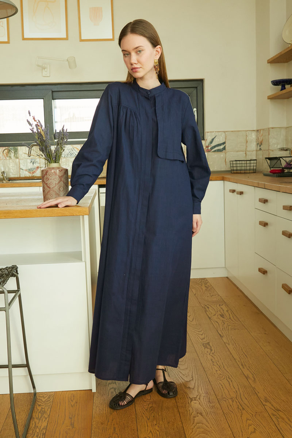 Asymmetric Buttoned Dress Navy - 5