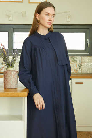 Asymmetric Buttoned Dress Navy - 6