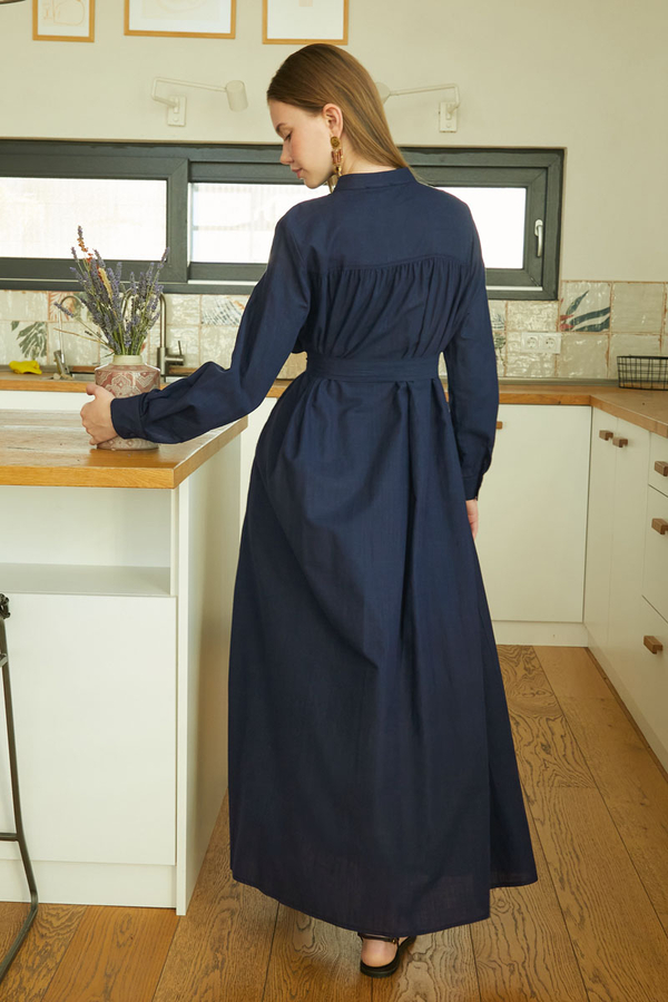 Asymmetric Buttoned Dress Navy - 11