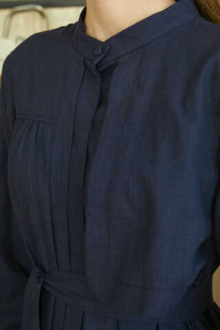 Asymmetric Buttoned Dress Navy - 4