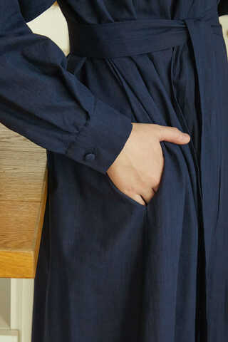 Asymmetric Buttoned Dress Navy - 7