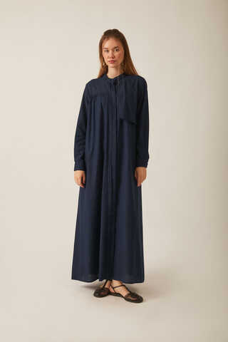 Asymmetric Buttoned Dress Navy - 12