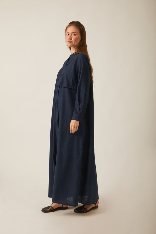 Asymmetric Buttoned Dress Navy - 18