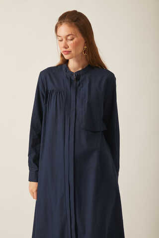 Asymmetric Buttoned Dress Navy - 19