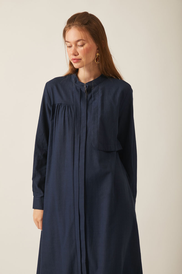 Asymmetric Buttoned Dress Navy - 19