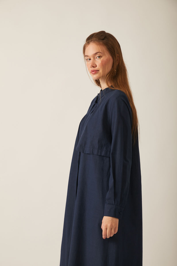 Asymmetric Buttoned Dress Navy - 20