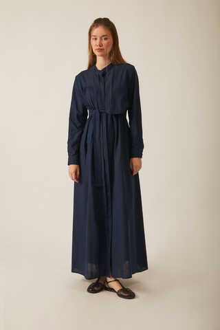 Asymmetric Buttoned Dress Navy - 14