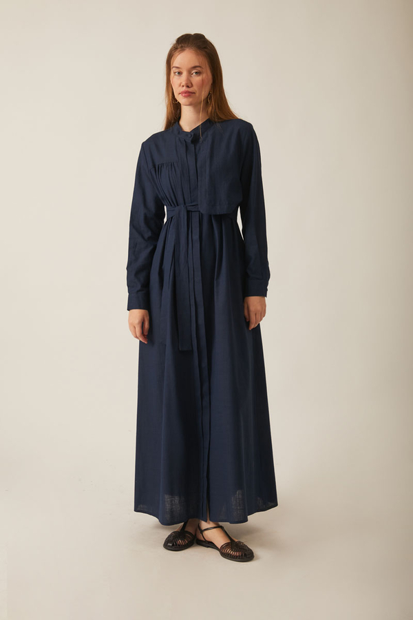 Asymmetric Buttoned Dress Navy - 14