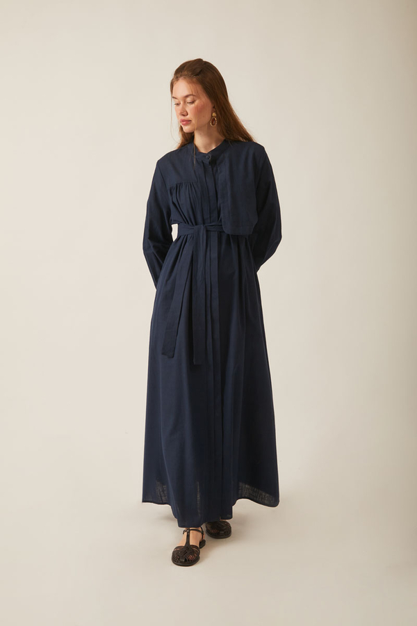 Asymmetric Buttoned Dress Navy - 21