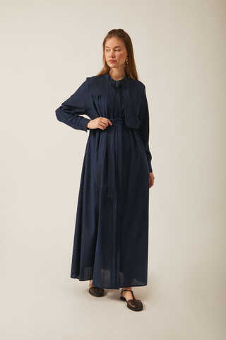 Asymmetric Buttoned Dress Navy - 22