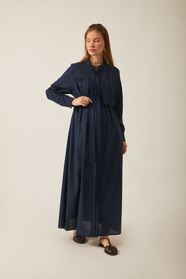 Asymmetric Buttoned Dress Navy - 22