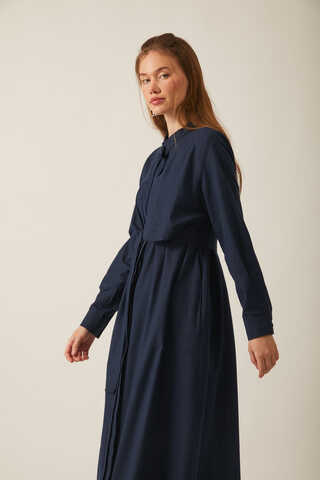 Asymmetric Buttoned Dress Navy - 23