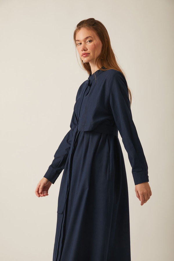 Asymmetric Buttoned Dress Navy - 23