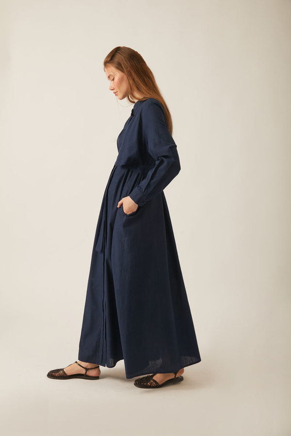 Asymmetric Buttoned Dress Navy - 24