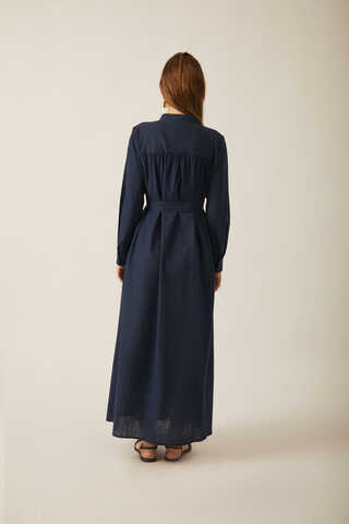 Asymmetric Buttoned Dress Navy - 25