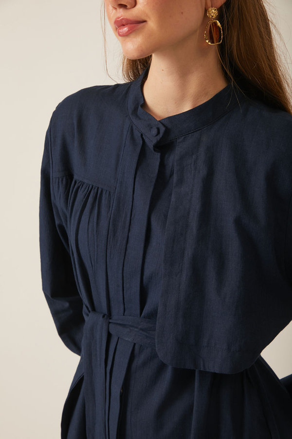 Asymmetric Buttoned Dress Navy - 16