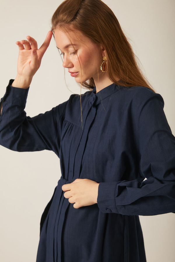 Asymmetric Buttoned Dress Navy - 17