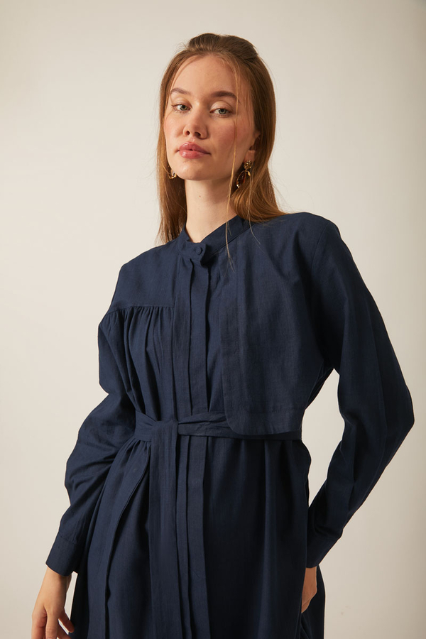 Asymmetric Buttoned Dress Navy - 13