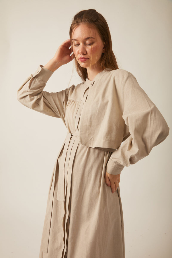 Asymmetric Buttoned Dress Stone - 12