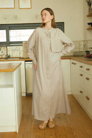 Asymmetric Buttoned Dress Stone - 5