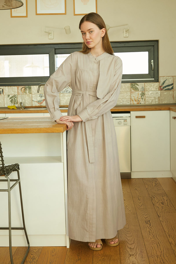 Asymmetric Buttoned Dress Stone - 9