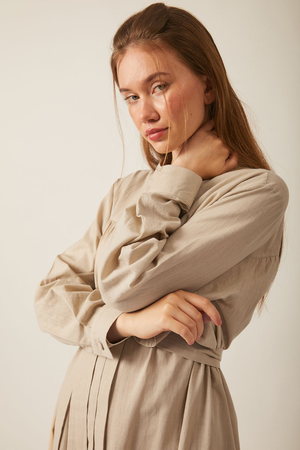 Asymmetric Buttoned Dress Stone - 23