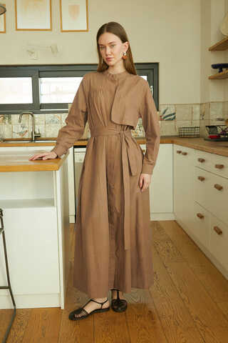 Asymmetric Buttoned Dress Tan - 1