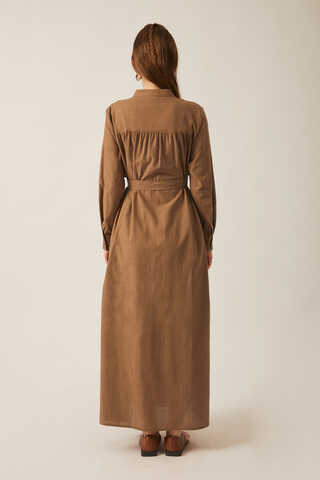 Asymmetric Buttoned Dress Tan - 18