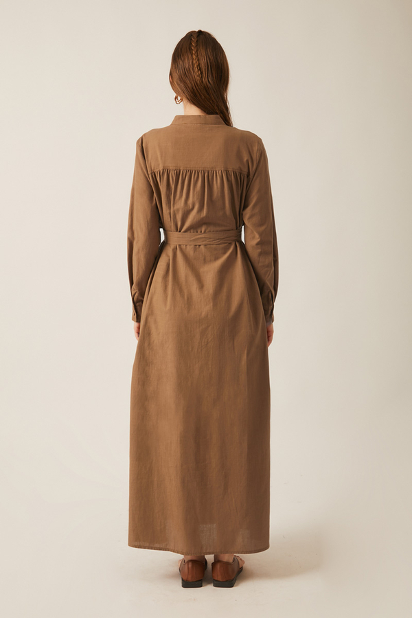 Asymmetric Buttoned Dress Tan - 18
