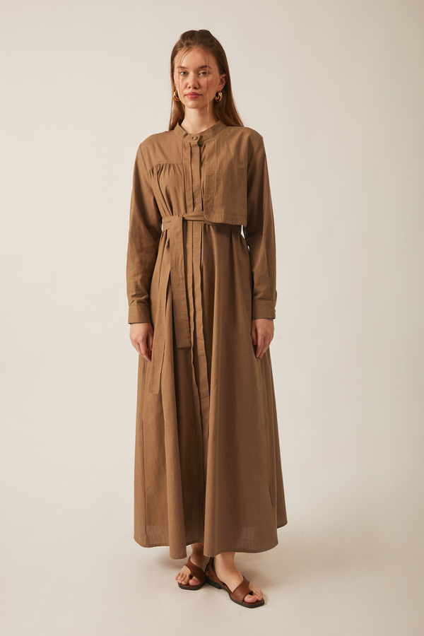 Asymmetric Buttoned Dress Tan - 9