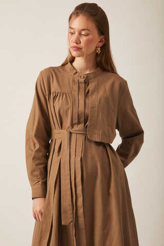 Asymmetric Buttoned Dress Tan - 10