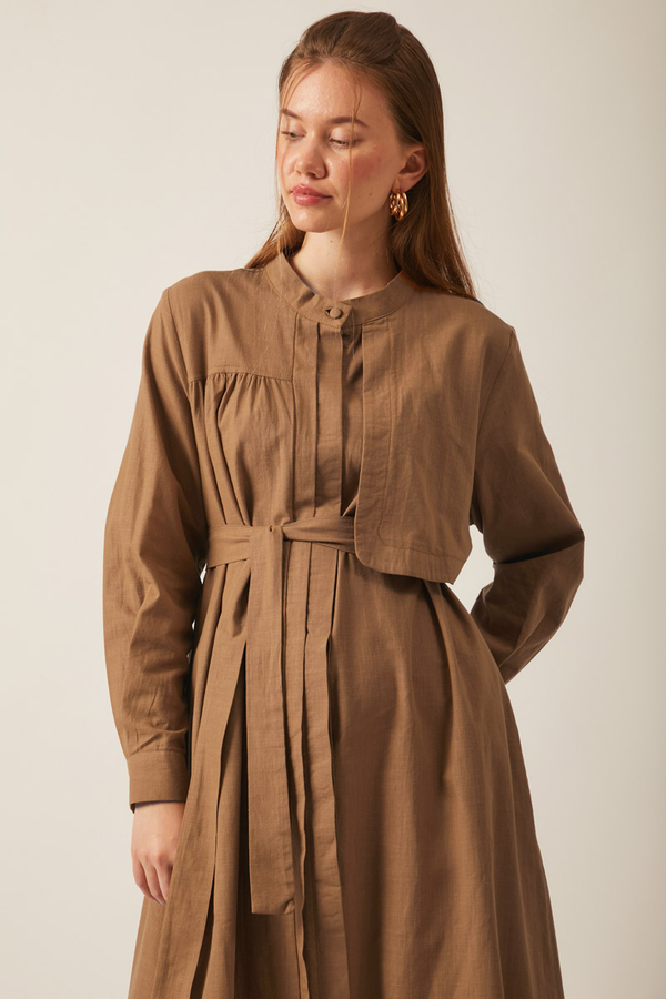 Asymmetric Buttoned Dress Tan - 10