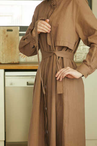 Asymmetric Buttoned Dress Tan - 5