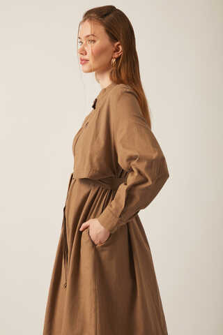 Asymmetric Buttoned Dress Tan - 11