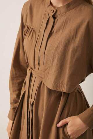 Asymmetric Buttoned Dress Tan - 14
