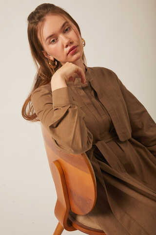 Asymmetric Buttoned Dress Tan - 13