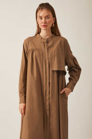 Asymmetric Buttoned Dress Tan - 16
